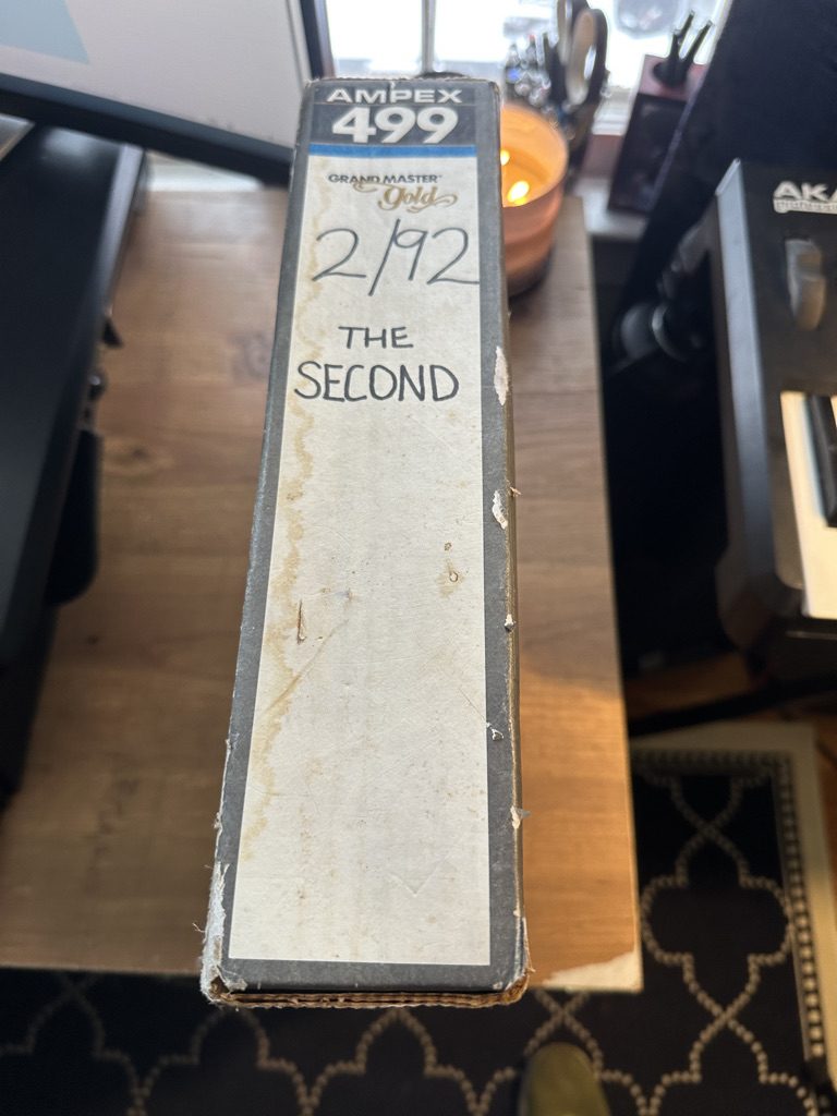 An Ampex 499 tape box labeled 2/92 The Second.
